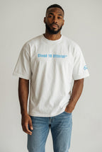 Cloud 19 Official Streetwear Malaysia white 100% cotton oversized t-shirt with blue logo print.
